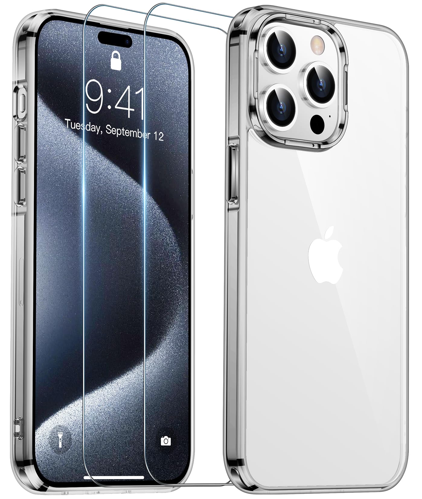 Temdan Temdan iPhone 15 Pro Case Clear Anti-Yellowing Military Grade Drop Protection Slim Fit Shockproof Bumper 6.1 inch 2023 Black/Clear