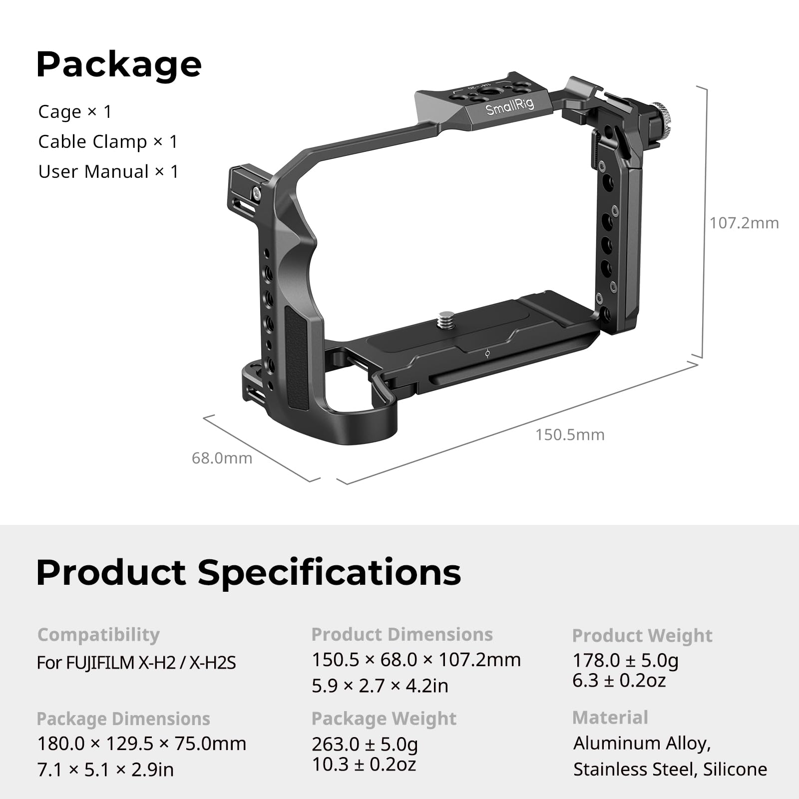 SMALLRIG SmallRig X-H2 X-H2S Camera Full Cage Aluminum Alloy Video Rig with HDMI Cable Clamp and HawkLock Quick Release Interface 3934B - View 9 of 9