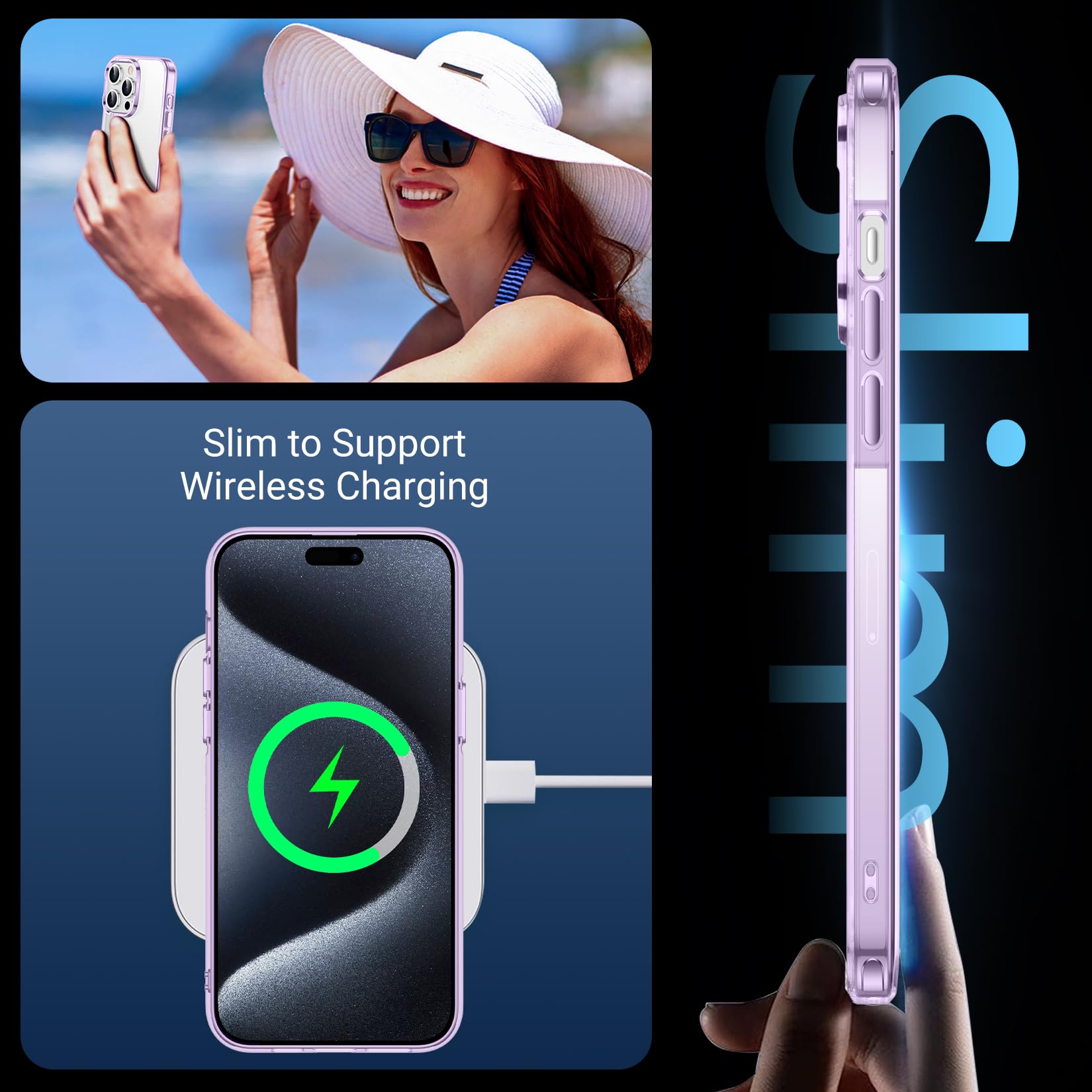 Temdan Temdan iPhone 15 Pro Case Clear Anti-Yellowing Military Grade Drop Protection Slim Fit Shockproof Bumper 6.1 inch 2023 Purple Clear - View 6 of 7