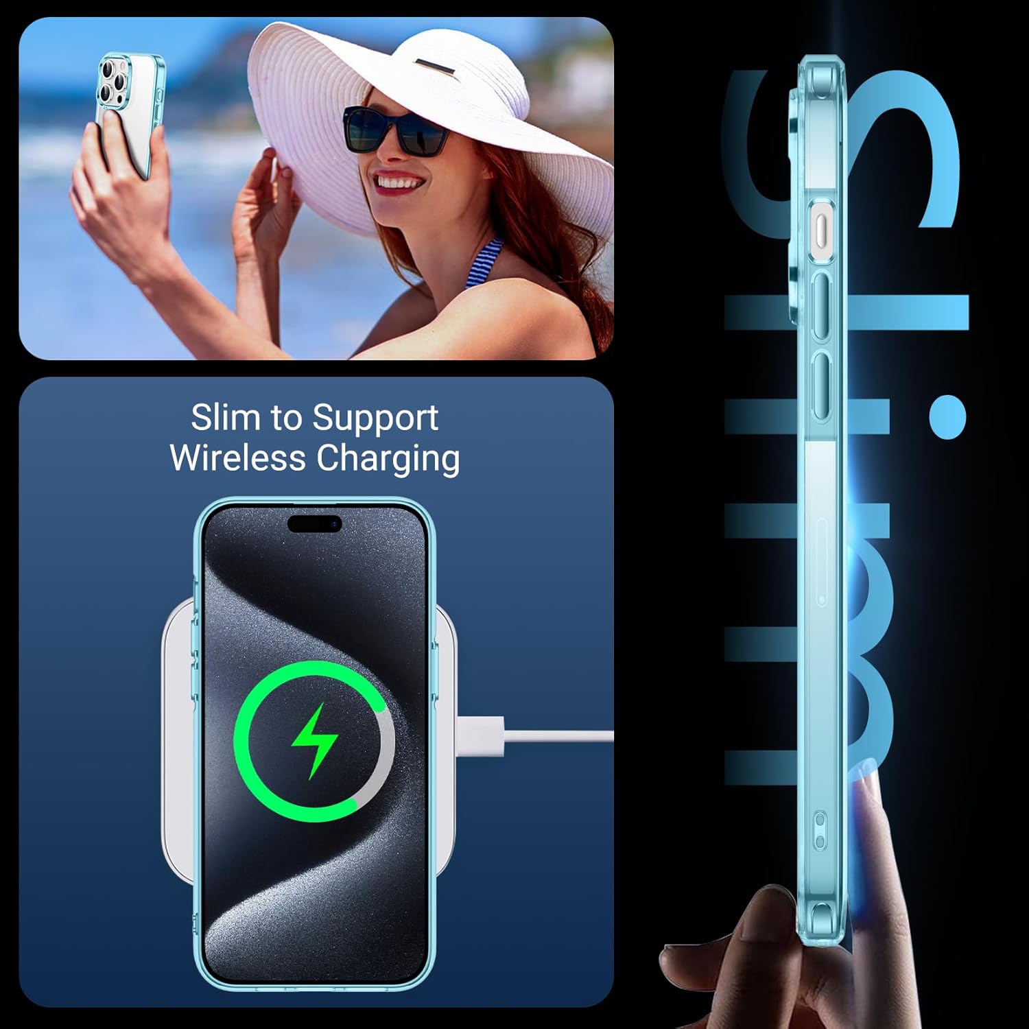 Temdan Temdan iPhone 15 Pro Case Clear Anti-Yellowing Military Grade Drop Protection Slim Fit Shockproof Bumper 6.1 inch 2023 Blue Clear - View 6 of 7