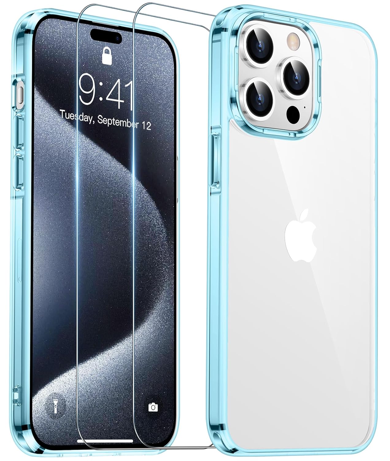 Temdan Temdan iPhone 15 Pro Case Clear Anti-Yellowing Military Grade Drop Protection Slim Fit Shockproof Bumper 6.1 inch 2023 Blue Clear