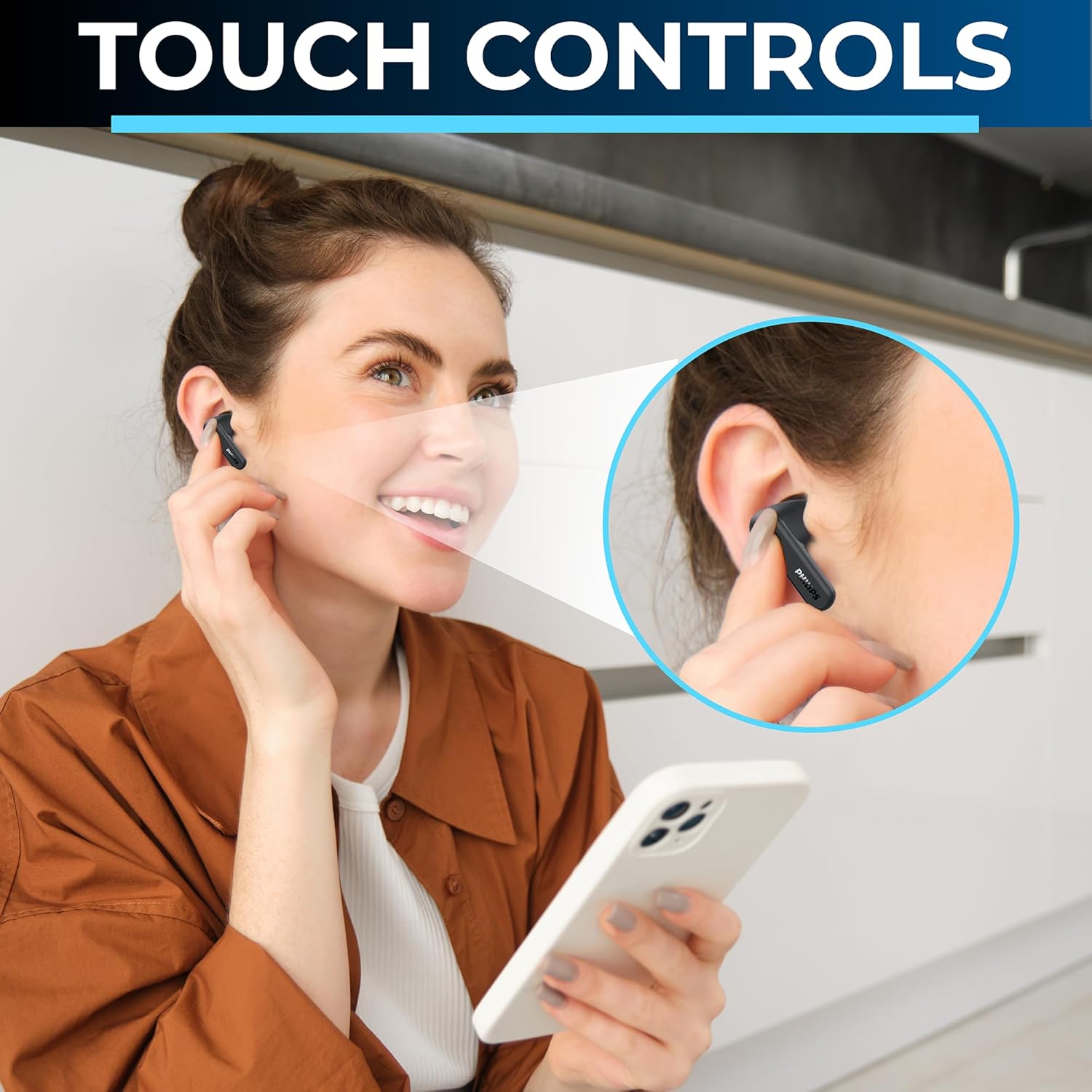 Philips PHILIPS True Wireless Earbuds TWS Bluetooth 5.3 Headphones with AI Mic IPX4 Waterproof 15 Hours Playtime Compatible with iPhone Android - View 7 of 9