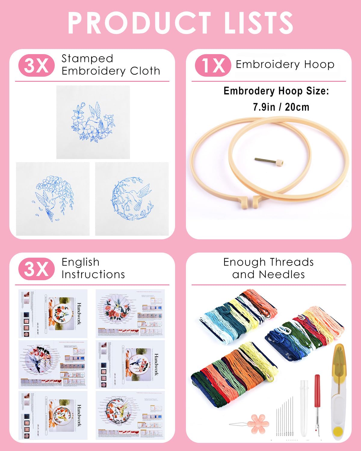 TINDTOP TINDTOP Hummingbird and Flower Embroidery Kit for Adults Perfect for Beginners and Craft Lovers - View 2 of 7