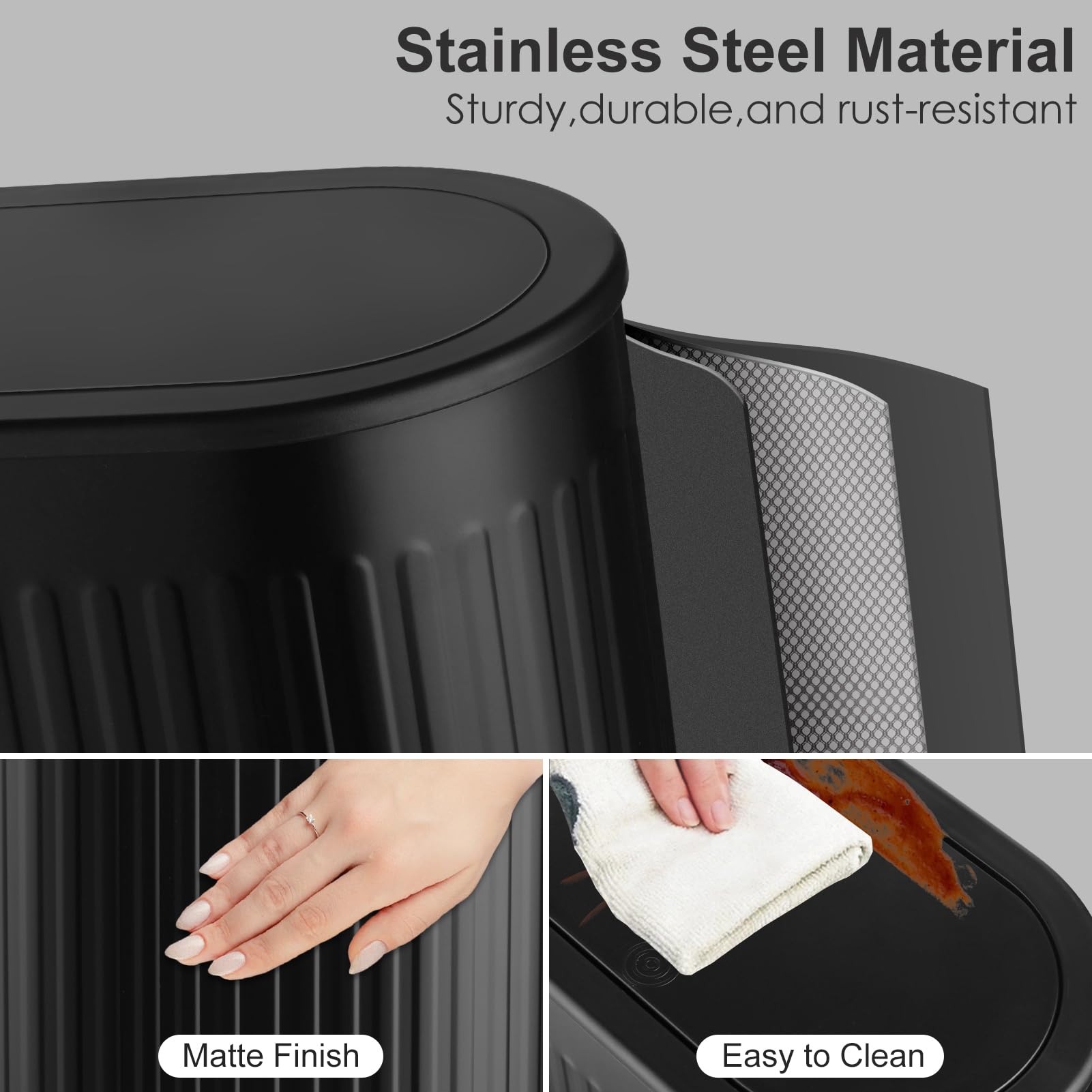 Anzoymx Anzoymx Black Stainless Steel Bathroom Trash Can Small 1.8 Gallons Dog Proof Slim Wastebasket for Bedroom Toilet Office - View 2 of 7