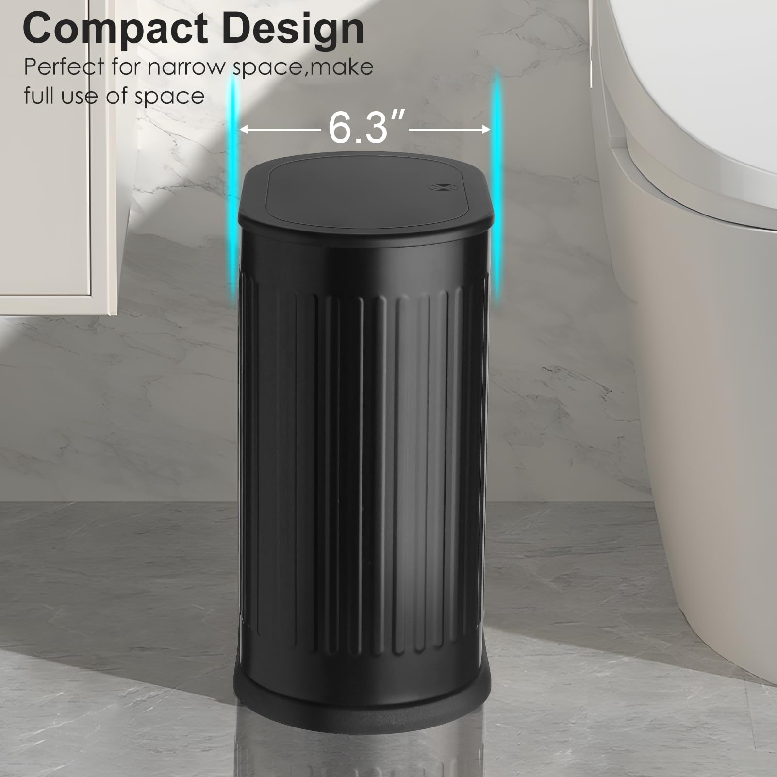Anzoymx Anzoymx Black Stainless Steel Bathroom Trash Can Small 1.8 Gallons Dog Proof Slim Wastebasket for Bedroom Toilet Office - View 4 of 7