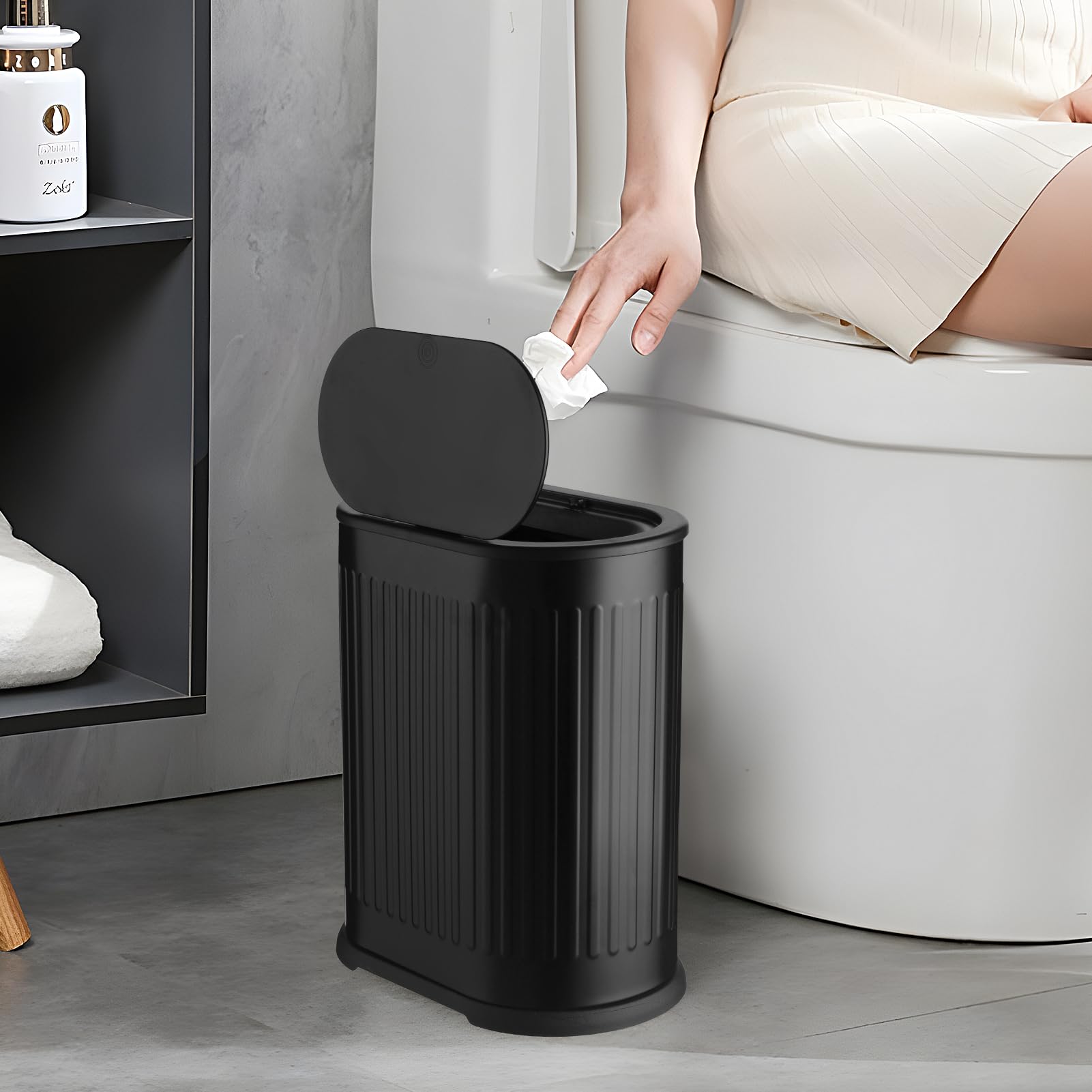 Anzoymx Anzoymx Black Stainless Steel Bathroom Trash Can Small 1.8 Gallons Dog Proof Slim Wastebasket for Bedroom Toilet Office - View 7 of 7