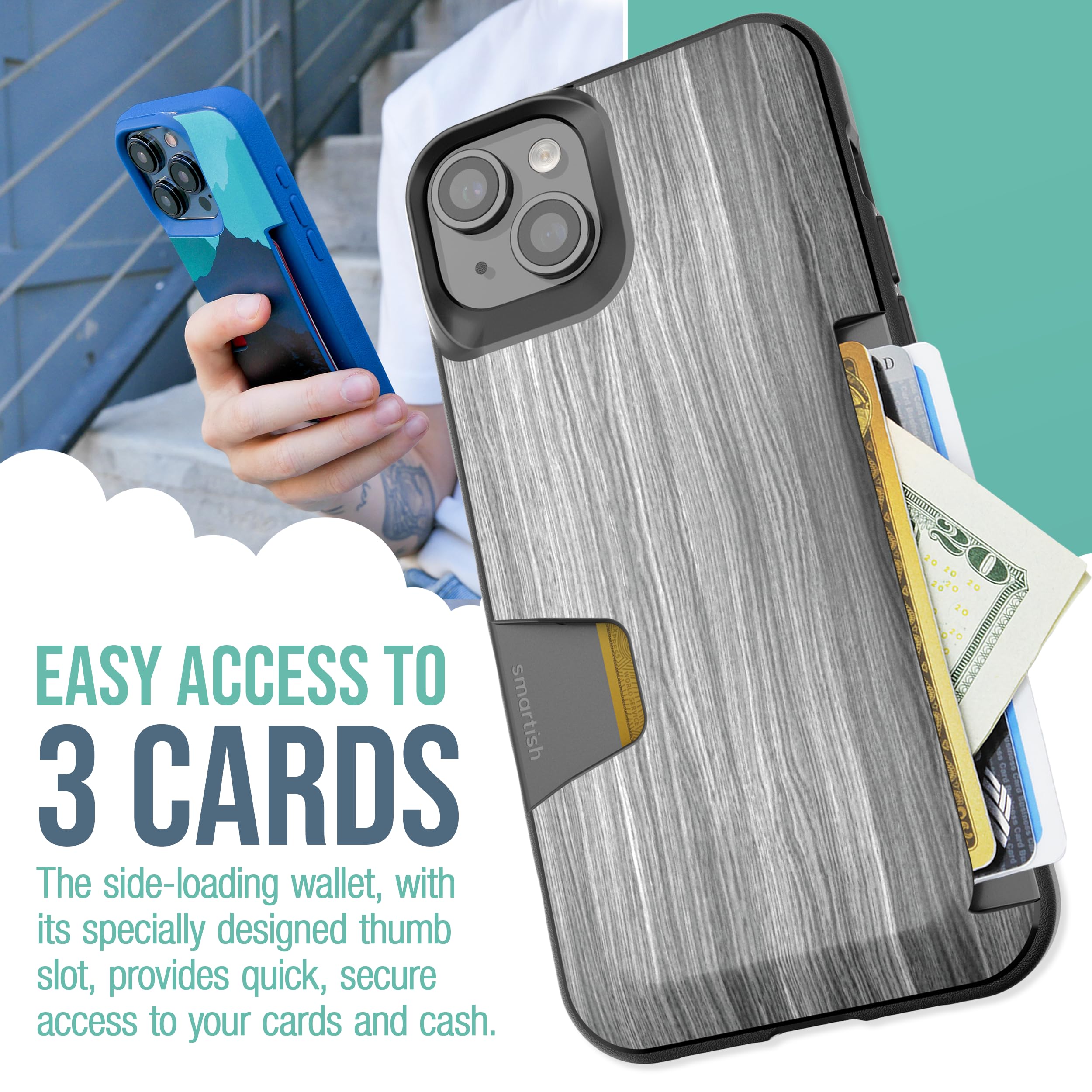 Smartish Smartish iPhone 15 Wallet Case with Crossbody Lanyard Slim Protective Credit Card Holder Universal Detachable Shoulder Strap Black Tie Affair - View 2 of 9