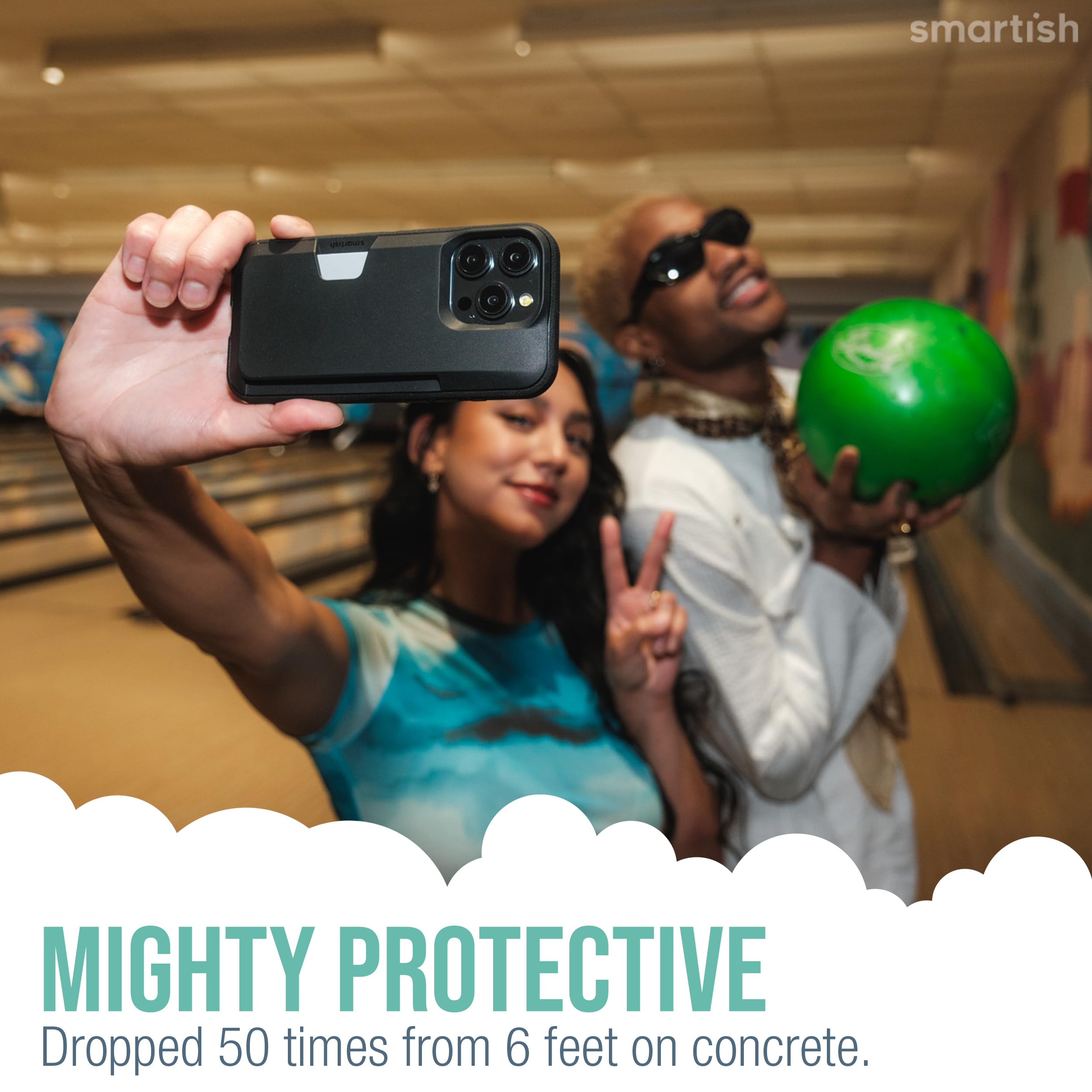 Smartish Smartish iPhone 15 Wallet Case with Crossbody Lanyard Slim Protective Credit Card Holder Universal Detachable Shoulder Strap Black Tie Affair - View 3 of 9