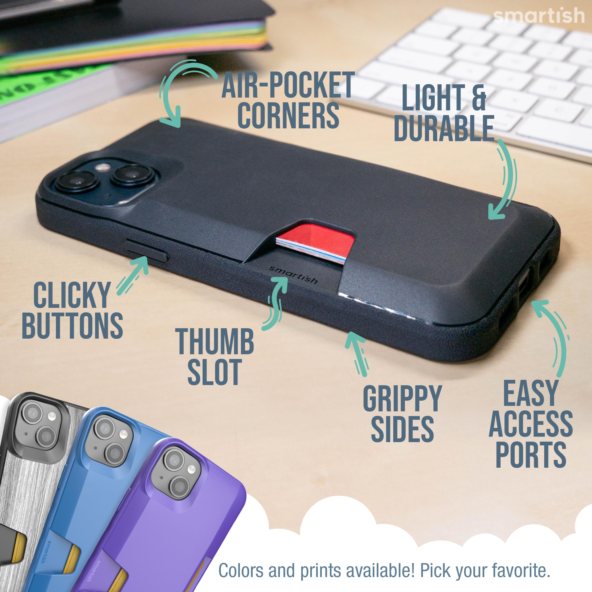 Smartish Smartish iPhone 15 Wallet Case with Crossbody Lanyard Slim Protective Credit Card Holder Universal Detachable Shoulder Strap Black Tie Affair - View 6 of 9