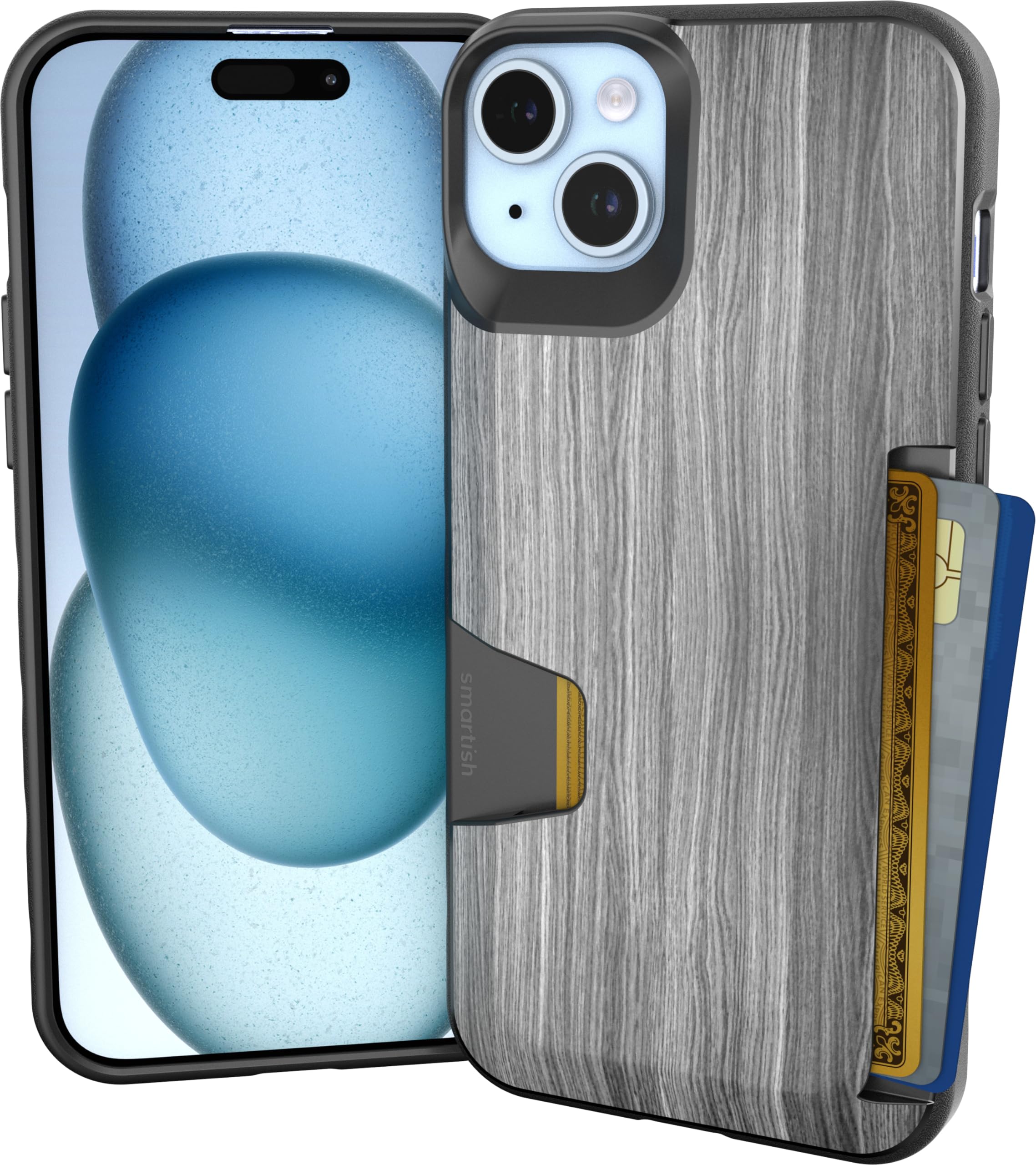 Smartish iPhone 15 Wallet Case with Crossbody Lanyard Slim Protective Credit Card Holder Universal Detachable Shoulder Strap Black Tie Affair