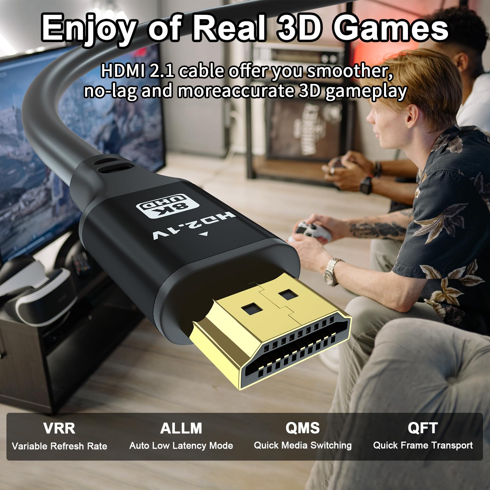 jojobnj Jojobnj 15ft HDMI Cable 48Gbps 8K 4K HDCP 2.2 2.3 Compatible with Roku TV PS5 Laptop Blu-ray High Speed Cable Black - View 4 of 7