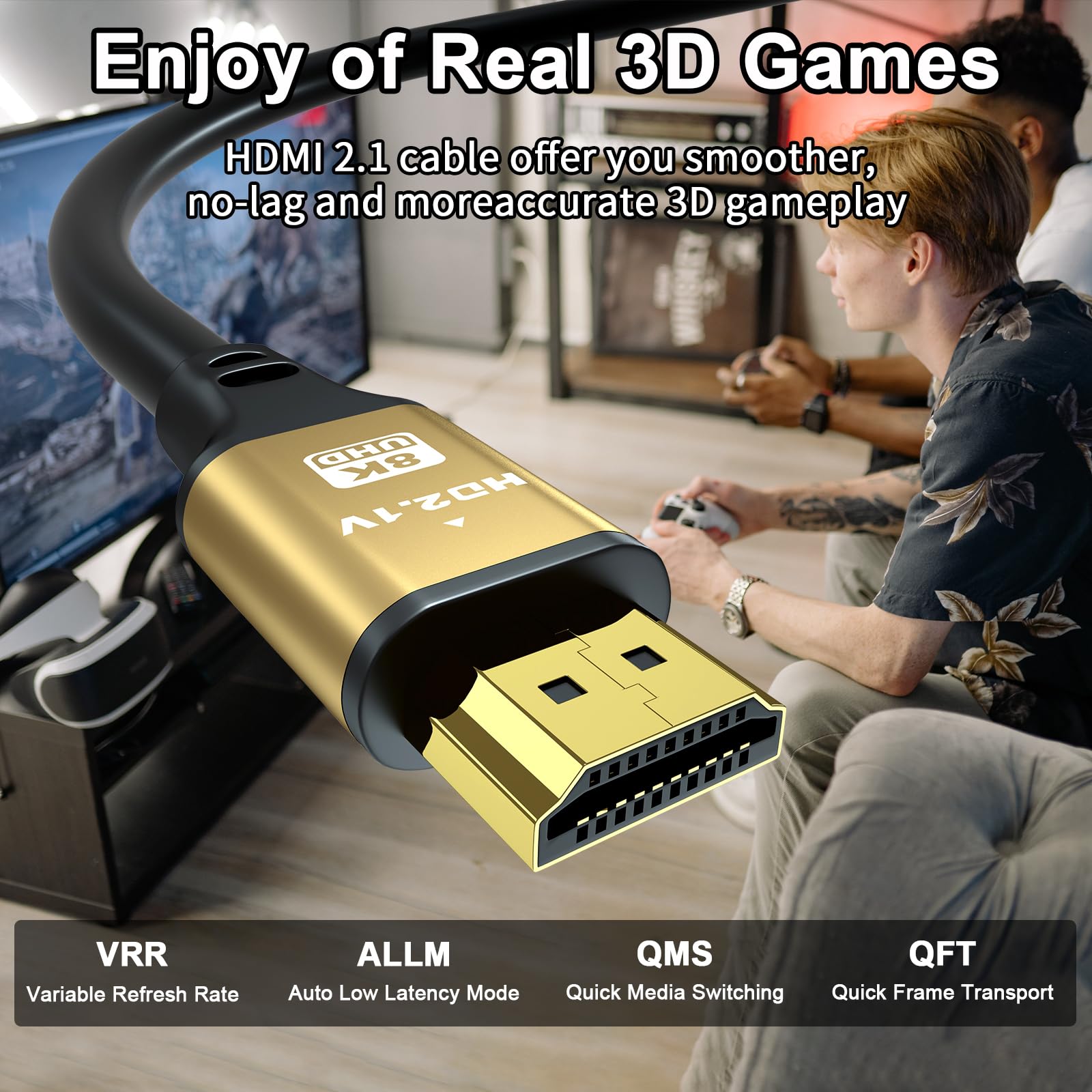 jojobnj Jojobnj HDMI Cable 3ft 48Gbps 8K60Hz 4K120Hz HDCP 22 23 DTSX HDR10 Compatible with Roku TV PS5 Laptop Blu-ray High Speed - View 3 of 7