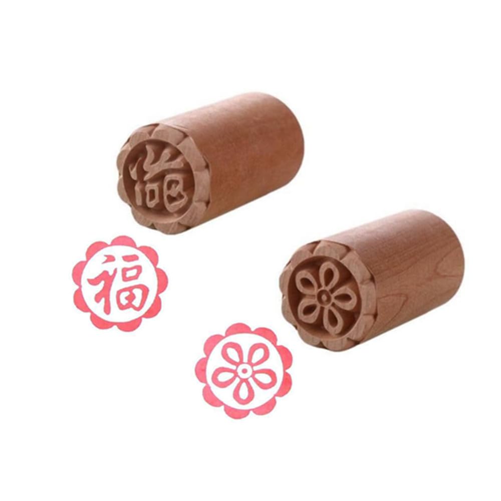 Kopida 2 Pcs Wooden Mooncake Stamps Hand Pressure Cake Maker Mold Traditional Chinese Dessert Seal for Perfect Moon Cakes - View 2 of 6