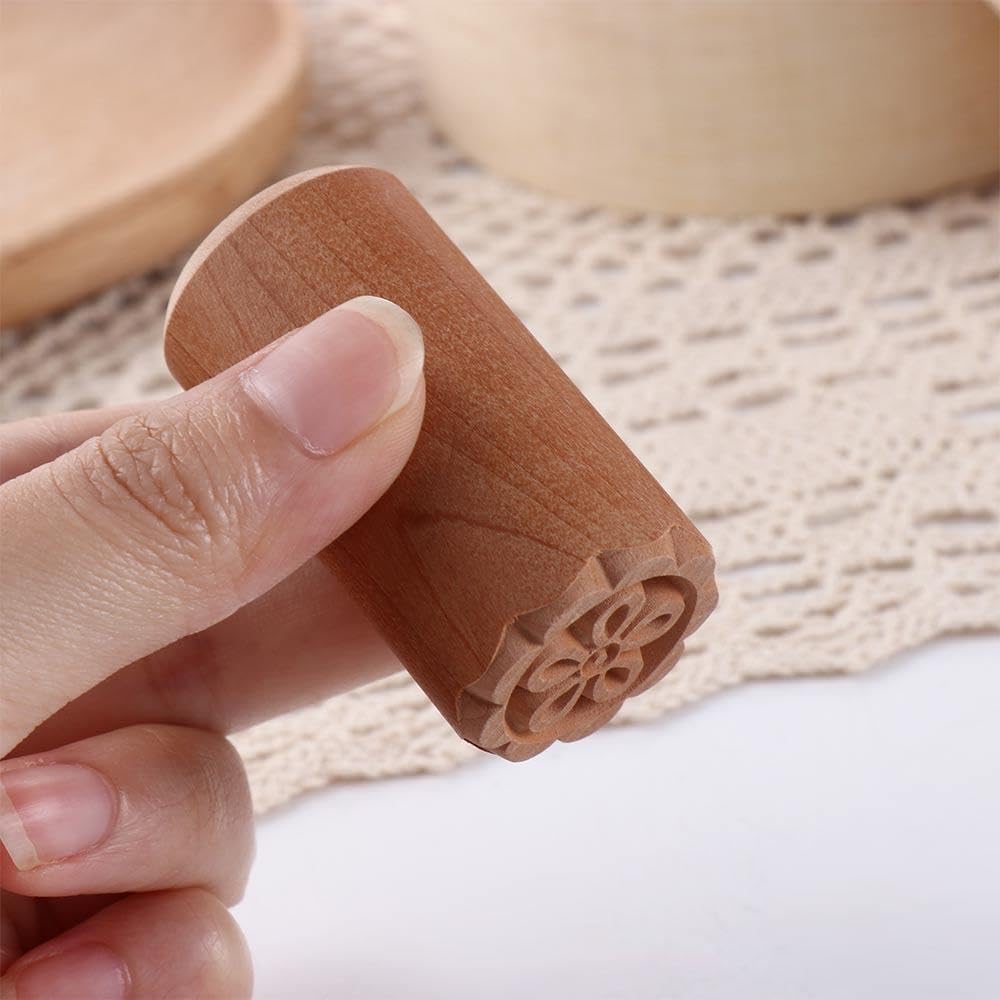 Kopida 2 Pcs Wooden Mooncake Stamps Hand Pressure Cake Maker Mold Traditional Chinese Dessert Seal for Perfect Moon Cakes - View 3 of 6