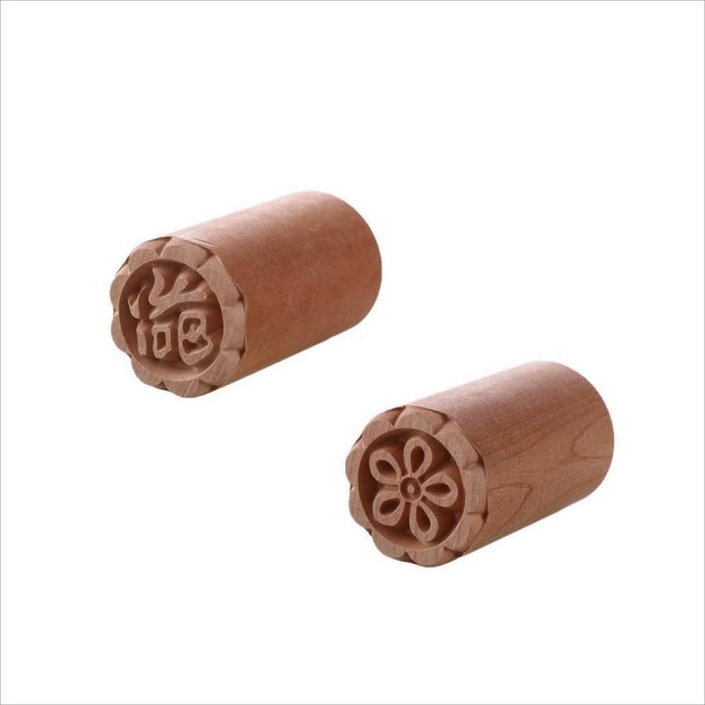 Kopida 2 Pcs Wooden Mooncake Stamps Hand Pressure Cake Maker Mold Traditional Chinese Dessert Seal for Perfect Moon Cakes