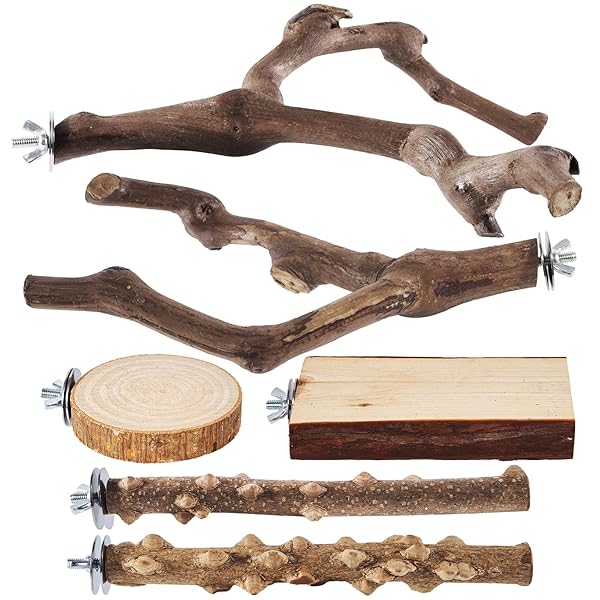 LIMIO LIMIO 6 Piece Bird Perch Set Natural Wood Grape Sticks and Toys for Parakeets Cockatiels Conure and Budgies