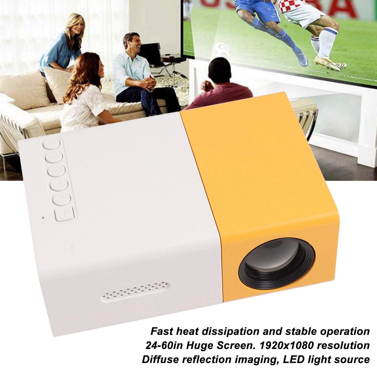 Asixxsix Mini Projector 1080P Portable Outdoor Movie Projector USB LED for Home Theater and Camping 24-60inch Projection Size US Plug - View 2 of 9