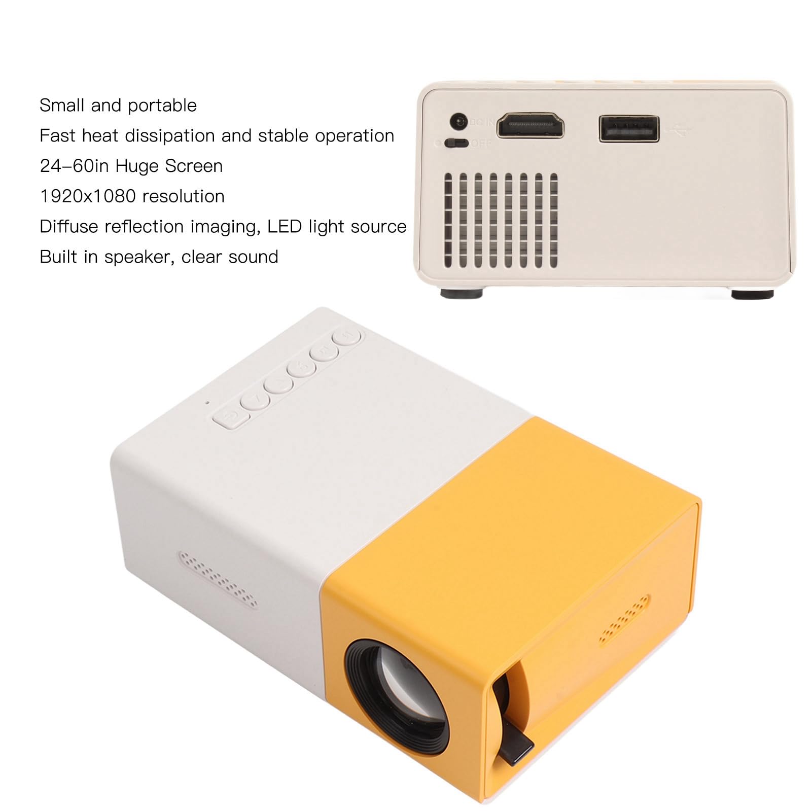 Asixxsix Mini Projector 1080P Portable Outdoor Movie Projector USB LED for Home Theater and Camping 24-60inch Projection Size US Plug - View 4 of 9