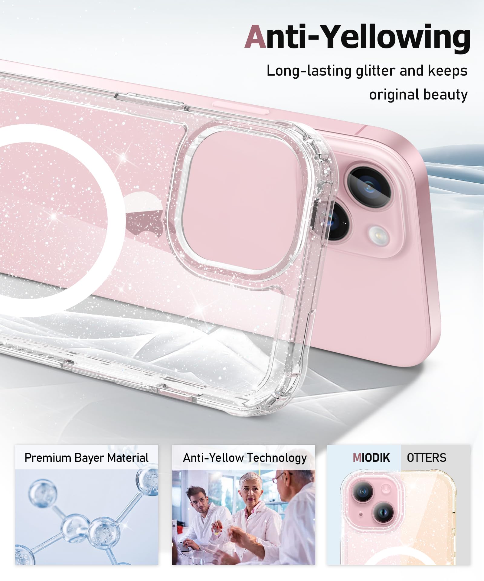 MIODIK MIODIK 5 in 1 iPhone 15 Plus Case Clear Glitter with Screen and Camera Protectors Cute Women Girls Cover Sparkle Clear - View 2 of 5