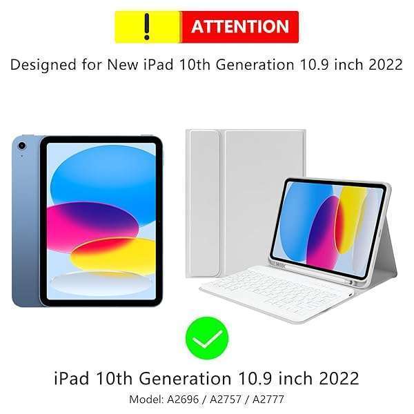 TQQ "Best TQQ iPad 10th Gen Case with Keyboard & Pencil Holder - 10.9" Flip Stand Cover (2022) in Grey" - View 2 of 7