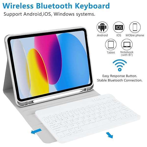 TQQ "Best TQQ iPad 10th Gen Case with Keyboard & Pencil Holder - 10.9" Flip Stand Cover (2022) in Grey" - View 3 of 7