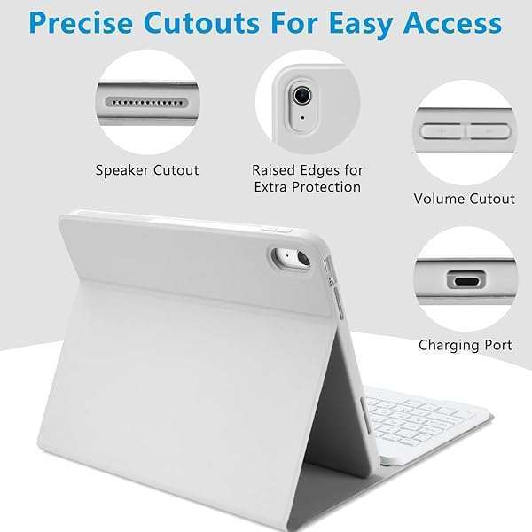 TQQ "Best TQQ iPad 10th Gen Case with Keyboard & Pencil Holder - 10.9" Flip Stand Cover (2022) in Grey" - View 6 of 7