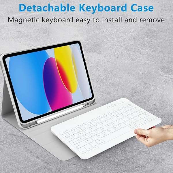 TQQ "Best TQQ iPad 10th Gen Case with Keyboard & Pencil Holder - 10.9" Flip Stand Cover (2022) in Grey" - View 7 of 7