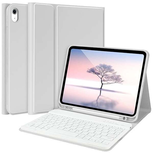 TQQ "Best TQQ iPad 10th Gen Case with Keyboard & Pencil Holder - 10.9" Flip Stand Cover (2022) in Grey"