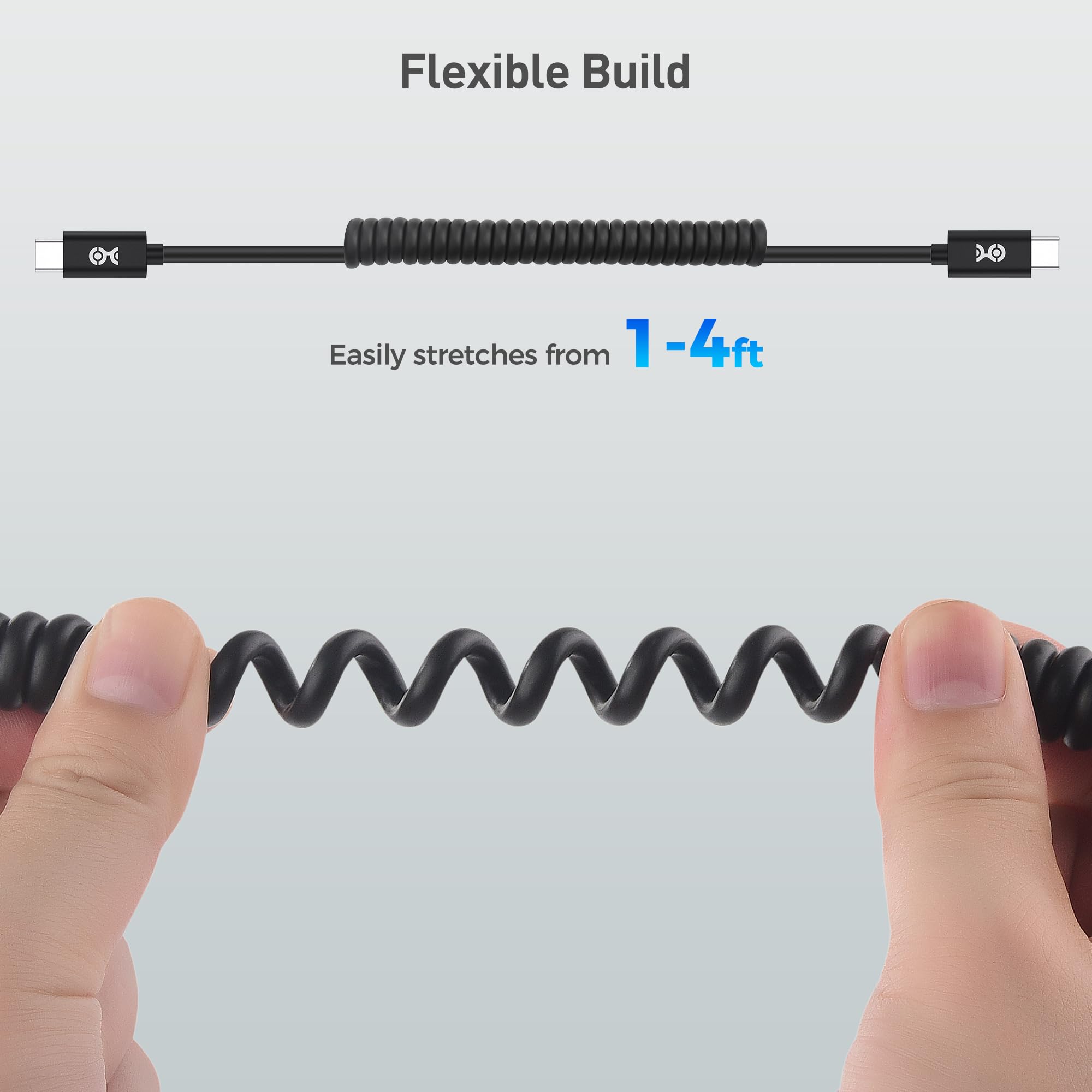 Cable Matters Cable Matters Coiled USB C to USB C Cable 1-4 Feet 60W Charging 480Mbps Data Transfer Compatible with Apple CarPlay Android Auto iPhone 16 Galaxy S24 - View 4 of 7