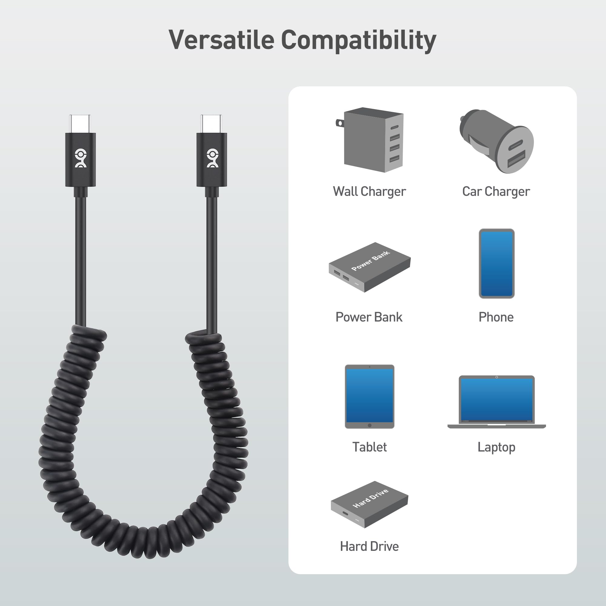 Cable Matters Cable Matters Coiled USB C to USB C Cable 1-4 Feet 60W Charging 480Mbps Data Transfer Compatible with Apple CarPlay Android Auto iPhone 16 Galaxy S24 - View 6 of 7