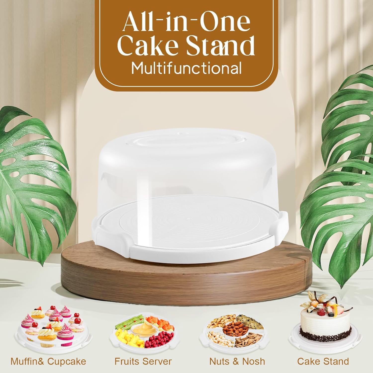 Mamajardin Multipurpose Cake Carrier with Lid and Handle Fits 10 Inch Cakes and 11 Cupcakes Portable Serving Tray White - View 2 of 7