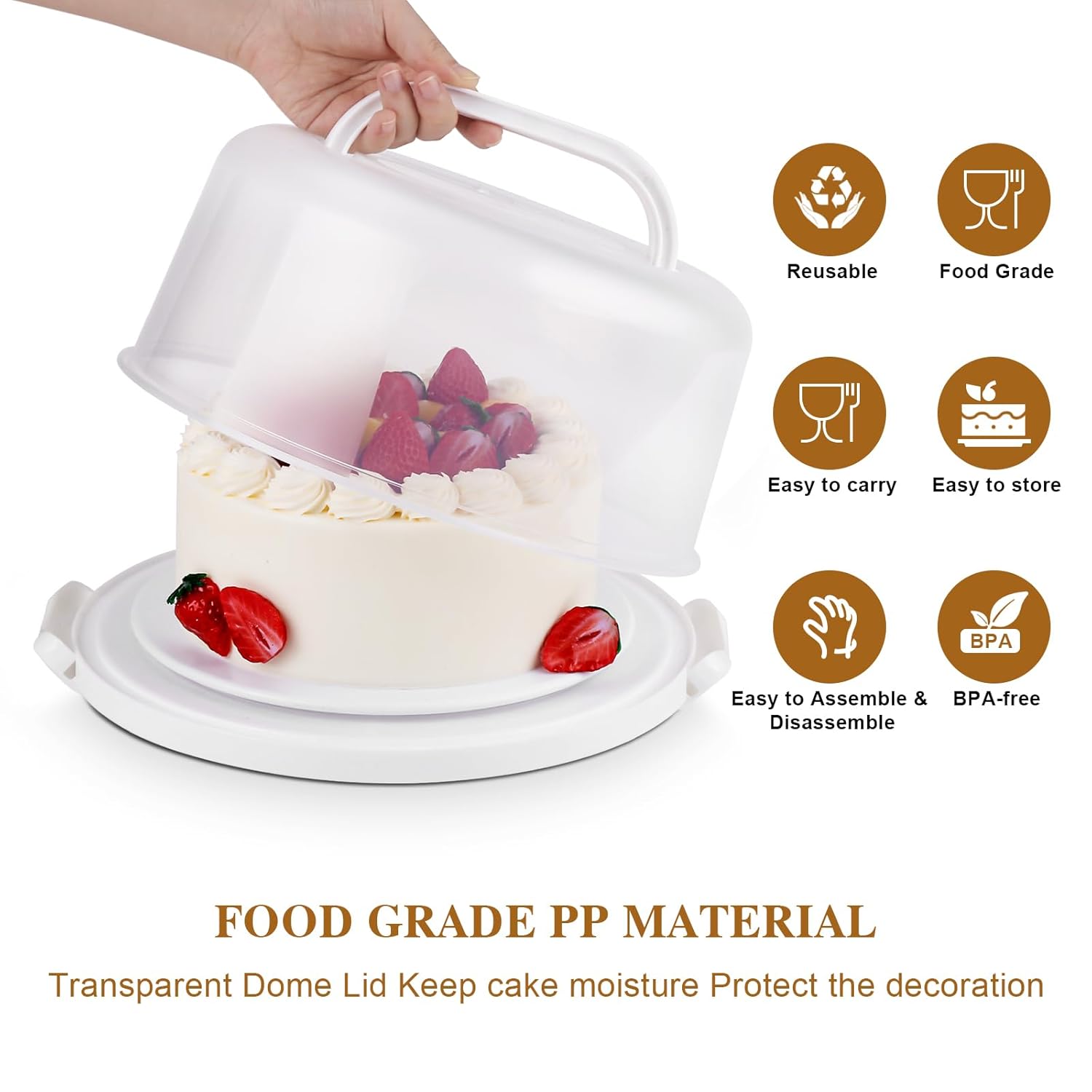 Mamajardin Multipurpose Cake Carrier with Lid and Handle Fits 10 Inch Cakes and 11 Cupcakes Portable Serving Tray White - View 4 of 7