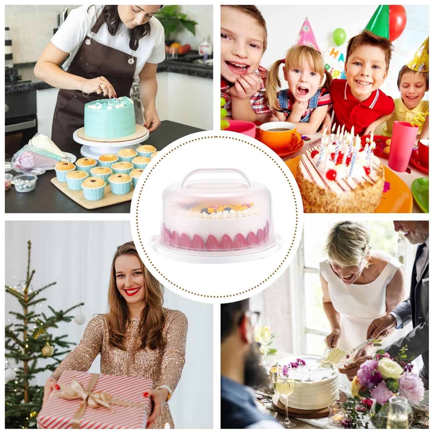 Mamajardin Multipurpose Cake Carrier with Lid and Handle Fits 10 Inch Cakes and 11 Cupcakes Portable Serving Tray White - View 5 of 7