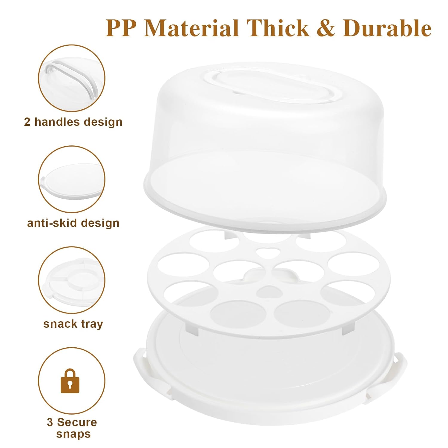 Mamajardin Multipurpose Cake Carrier with Lid and Handle Fits 10 Inch Cakes and 11 Cupcakes Portable Serving Tray White - View 6 of 7