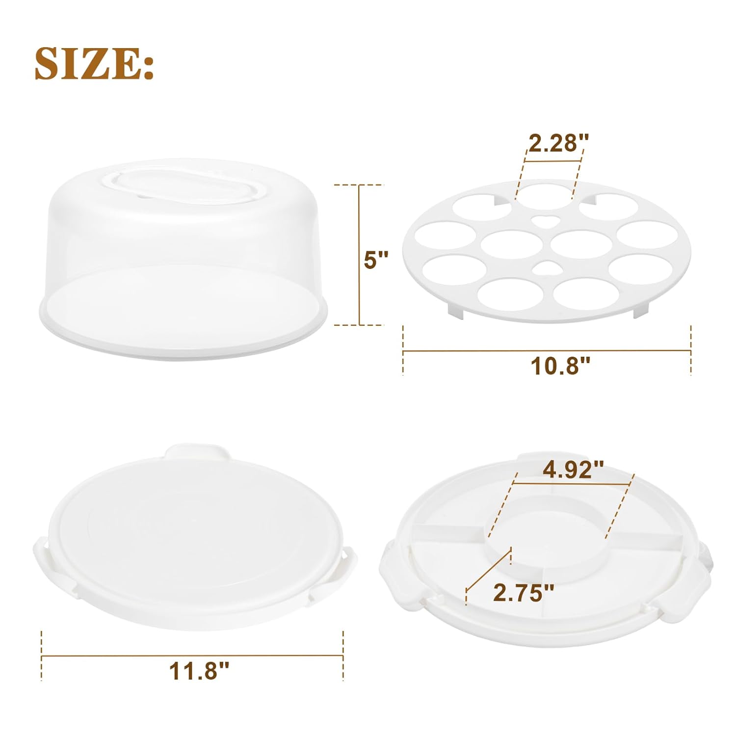 Mamajardin Multipurpose Cake Carrier with Lid and Handle Fits 10 Inch Cakes and 11 Cupcakes Portable Serving Tray White - View 7 of 7