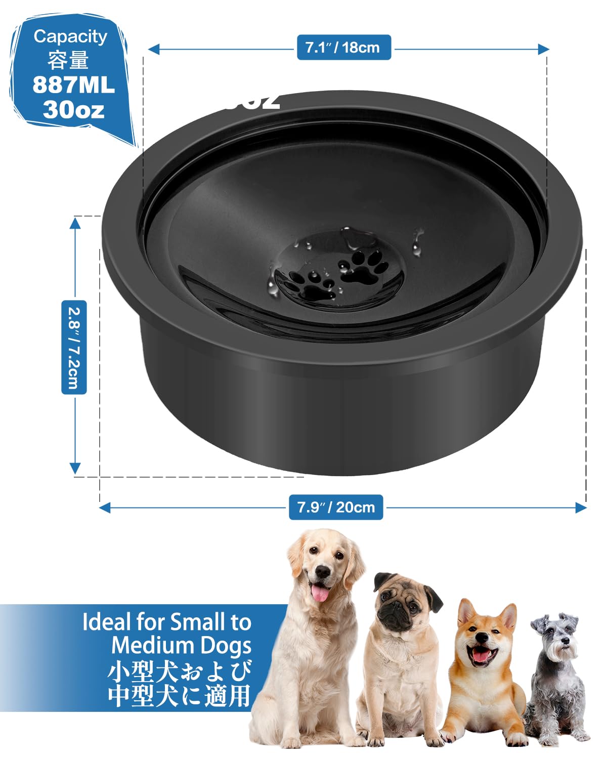 SCHITEC No Spill Water Bowl for Dogs Slow Drinking Dog Water Dish Fits Elevated Pet Feeder 30oz Slobber Stopper Water Dispenser - View 5 of 6