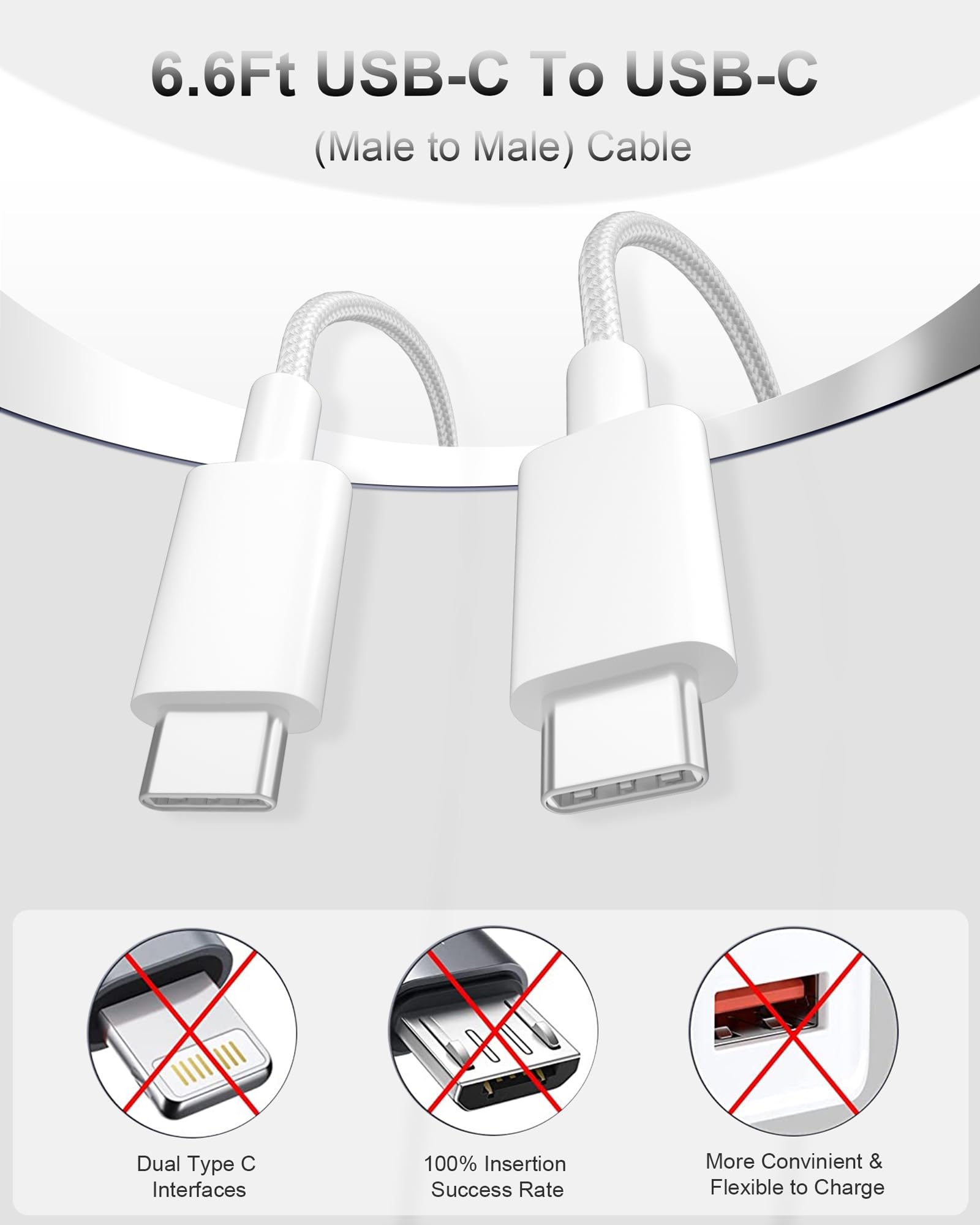 TSKYBEAR USB C to USB C Cable 100W Fast Charging for iPhone 15 Pro Max Samsung S23 iPad Pro MacBook Pixel 6.6Ft Nylon Gray - View 3 of 8