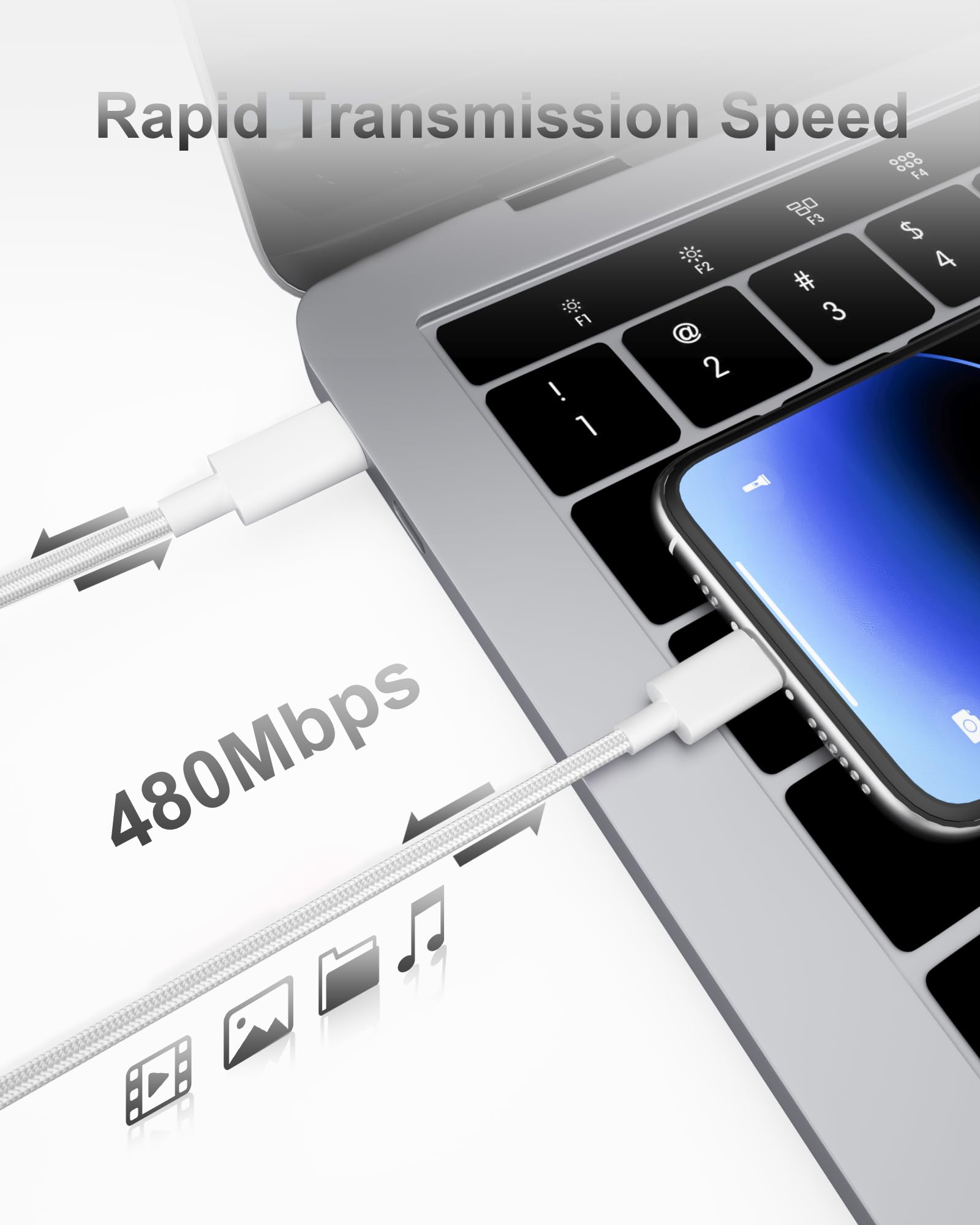 TSKYBEAR USB C to USB C Cable 100W Fast Charging for iPhone 15 Pro Max Samsung S23 iPad Pro MacBook Pixel 6.6Ft Nylon Gray - View 7 of 8