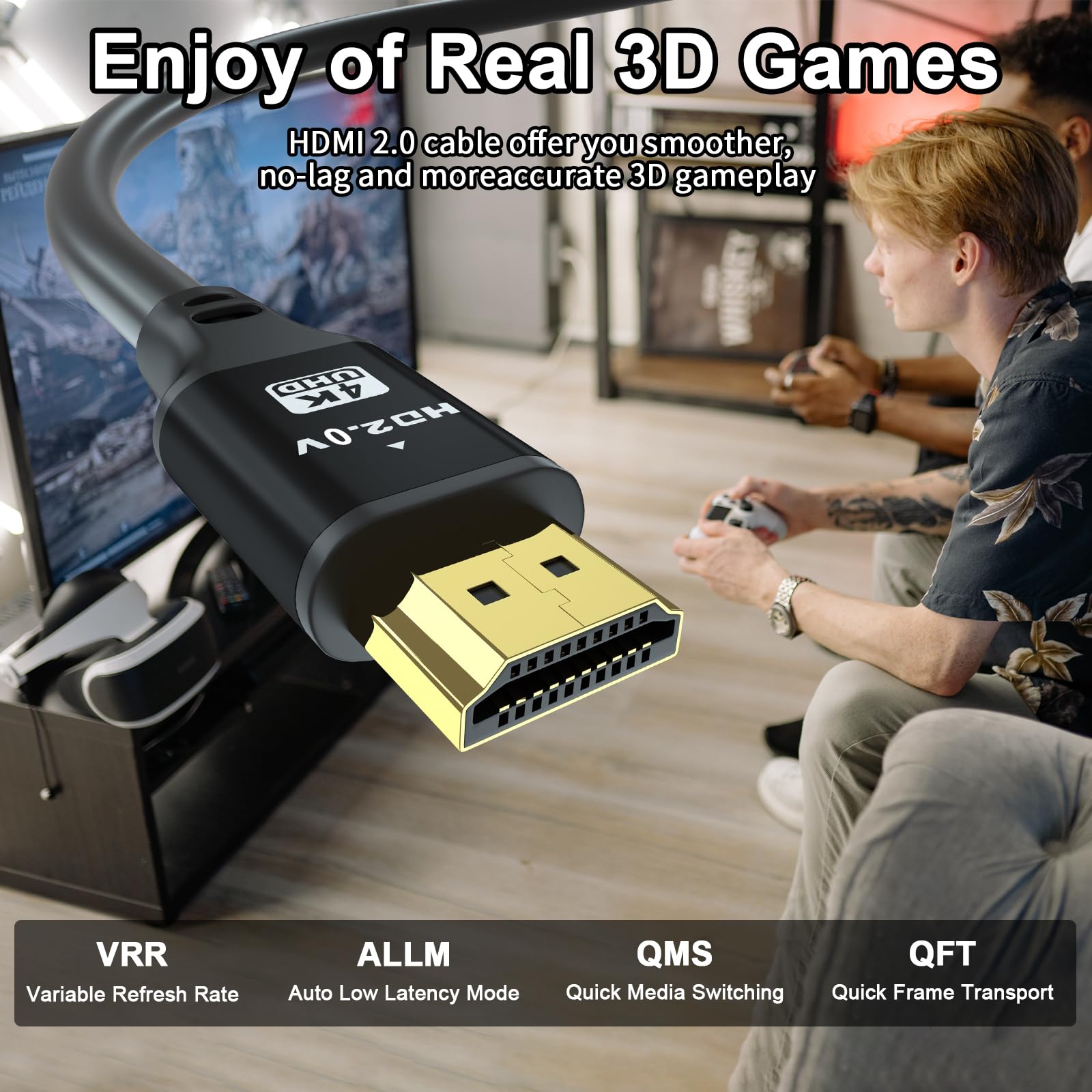 jojobnj Jojobnj 50ft HDMI Cable 4K 60Hz High Speed HDMI 2.0 Cord Ultra HD Compatible with Xbox PS5 PS4 HDTV Laptop and More Black - View 4 of 7