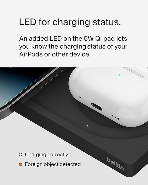 Belkin Belkin 2-in-1 Wireless Charging Pad with MagSafe 15W Fast Charging for iPhone 16 15 14 13 AirPods and MagSafe Devices Black - View 7 of 8