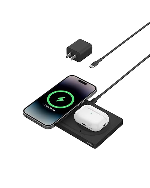 Belkin Belkin 2-in-1 Wireless Charging Pad with MagSafe 15W Fast Charging for iPhone 16 15 14 13 AirPods and MagSafe Devices Black - View 2 of 8