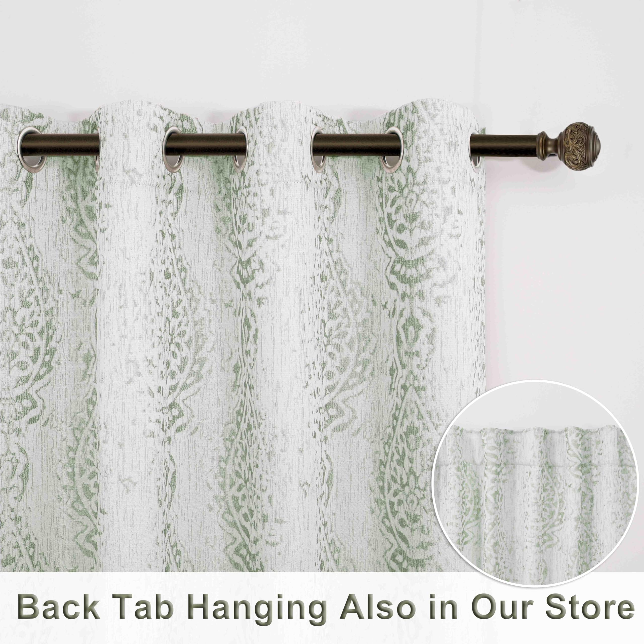 Mrs.Naturall Sage Green 84 Inch Curtains Set of 2 Light Filtering Distressed Damask Pattern Room Darkening Drapes for Living Room and Bedroom - View 3 of 7