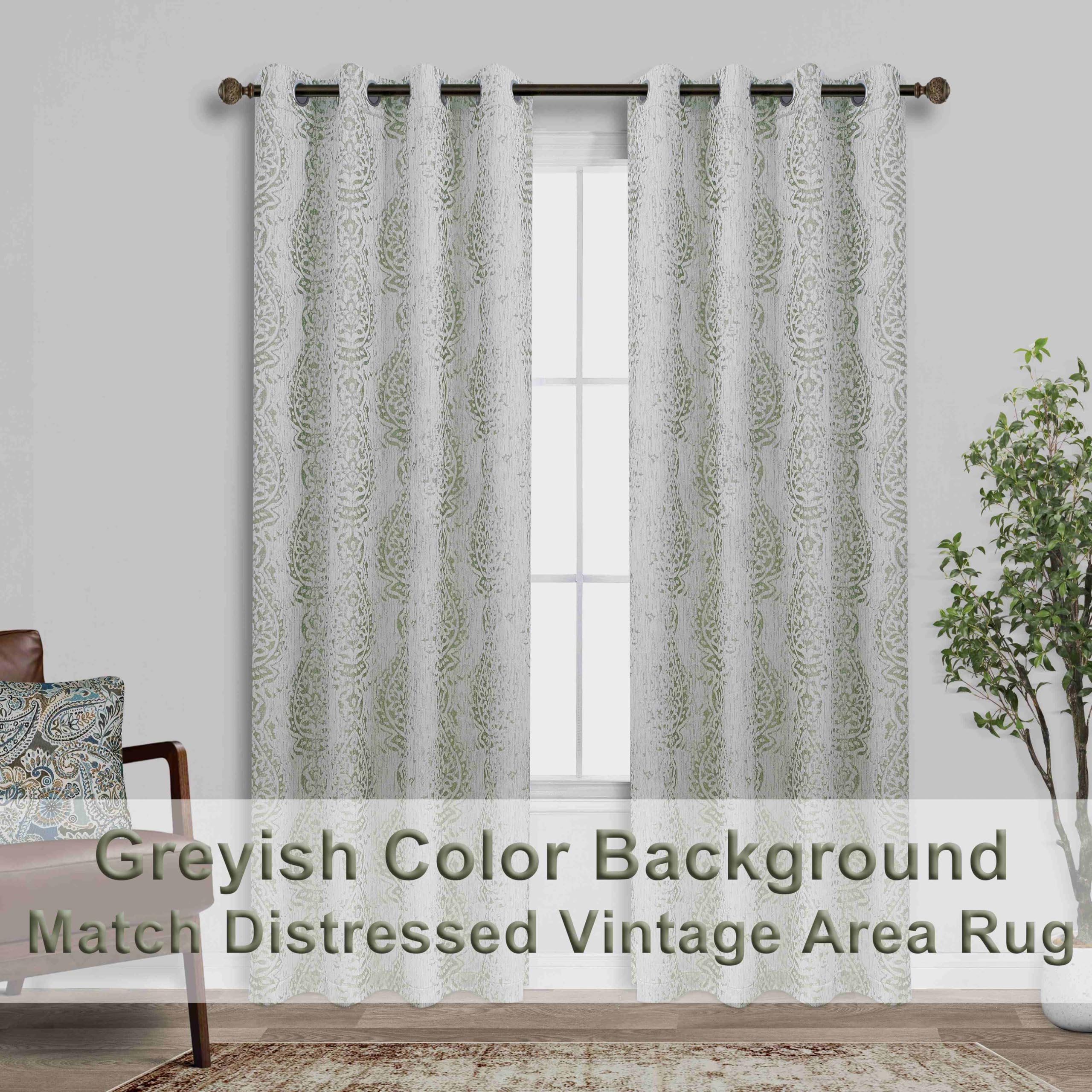 Mrs.Naturall Sage Green 84 Inch Curtains Set of 2 Light Filtering Distressed Damask Pattern Room Darkening Drapes for Living Room and Bedroom - View 4 of 7