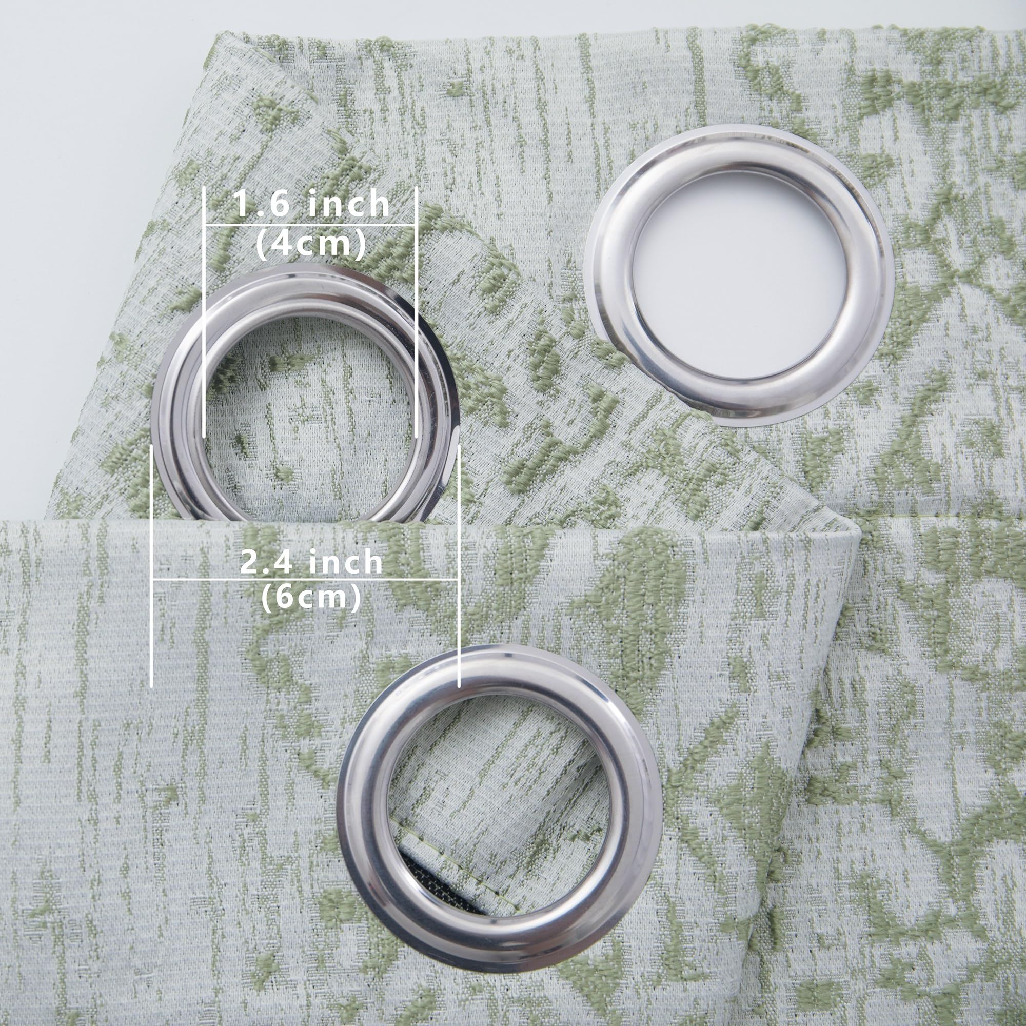 Mrs.Naturall Sage Green 84 Inch Curtains Set of 2 Light Filtering Distressed Damask Pattern Room Darkening Drapes for Living Room and Bedroom - View 7 of 7