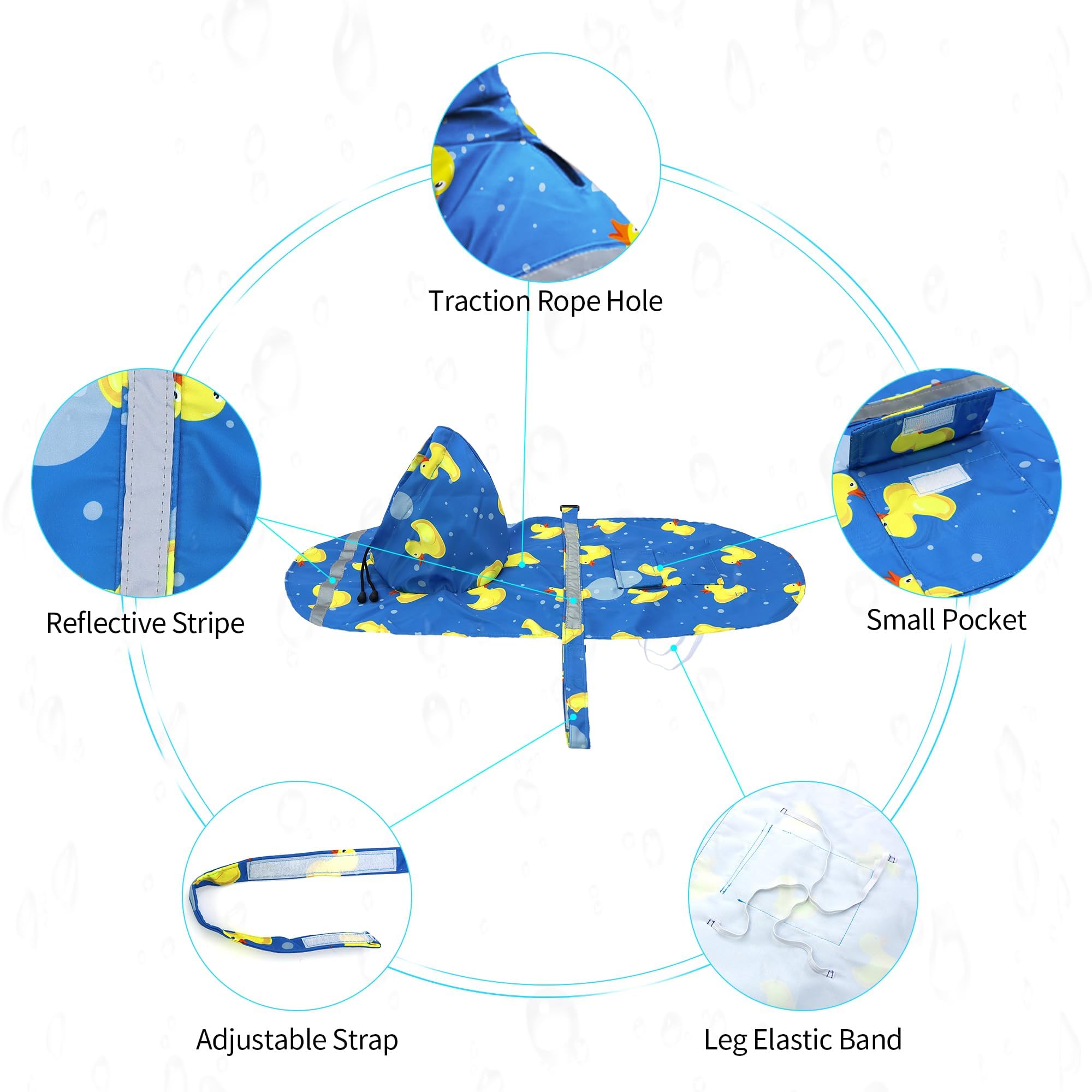 NACOCO NACOCO Large Dog Raincoat Adjustable Waterproof Lightweight Poncho with Reflective Strips for XL Dogs in Blue and Yellow Duck Design - View 3 of 5