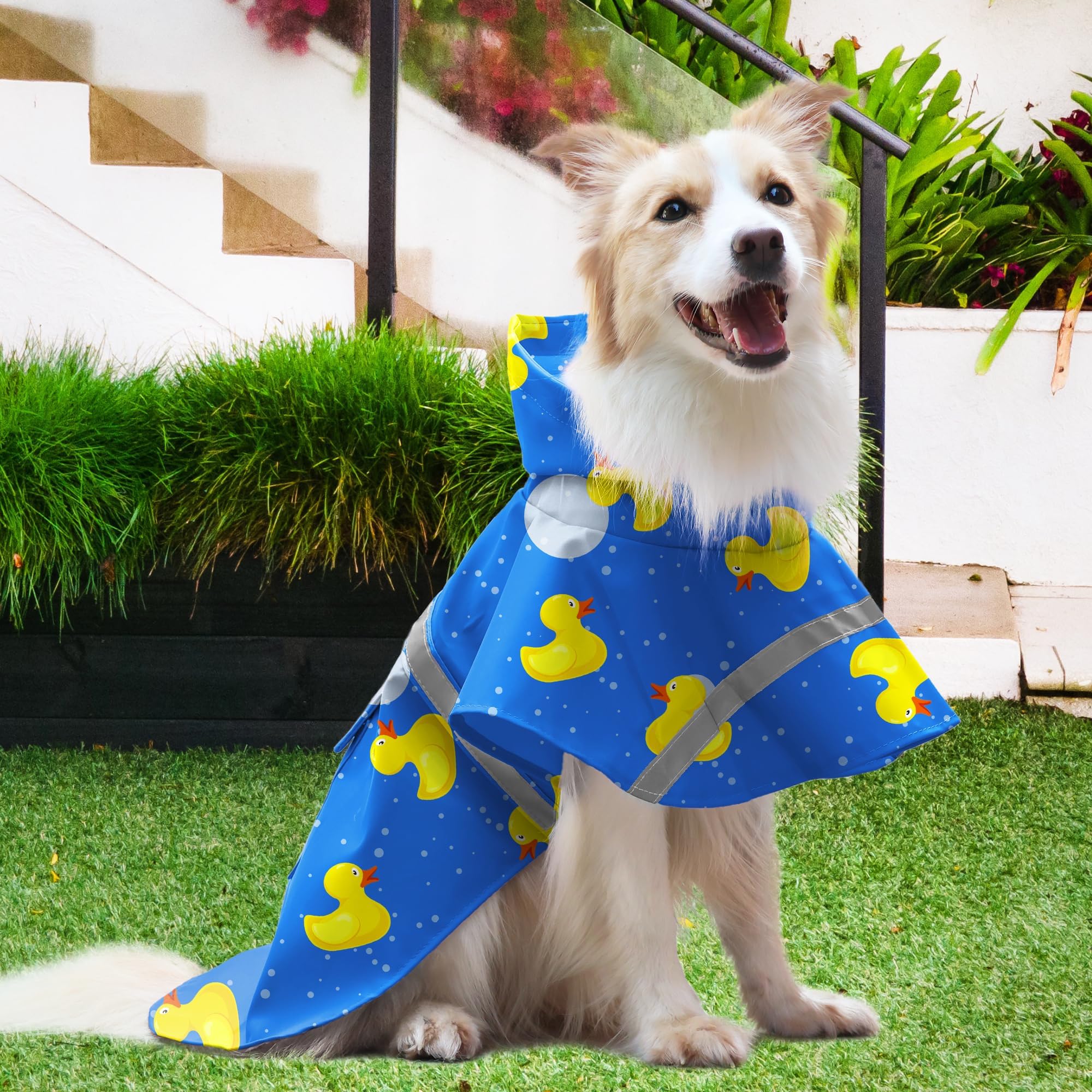 NACOCO NACOCO Large Dog Raincoat Adjustable Waterproof Lightweight Poncho with Reflective Strips for XL Dogs in Blue and Yellow Duck Design - View 5 of 5