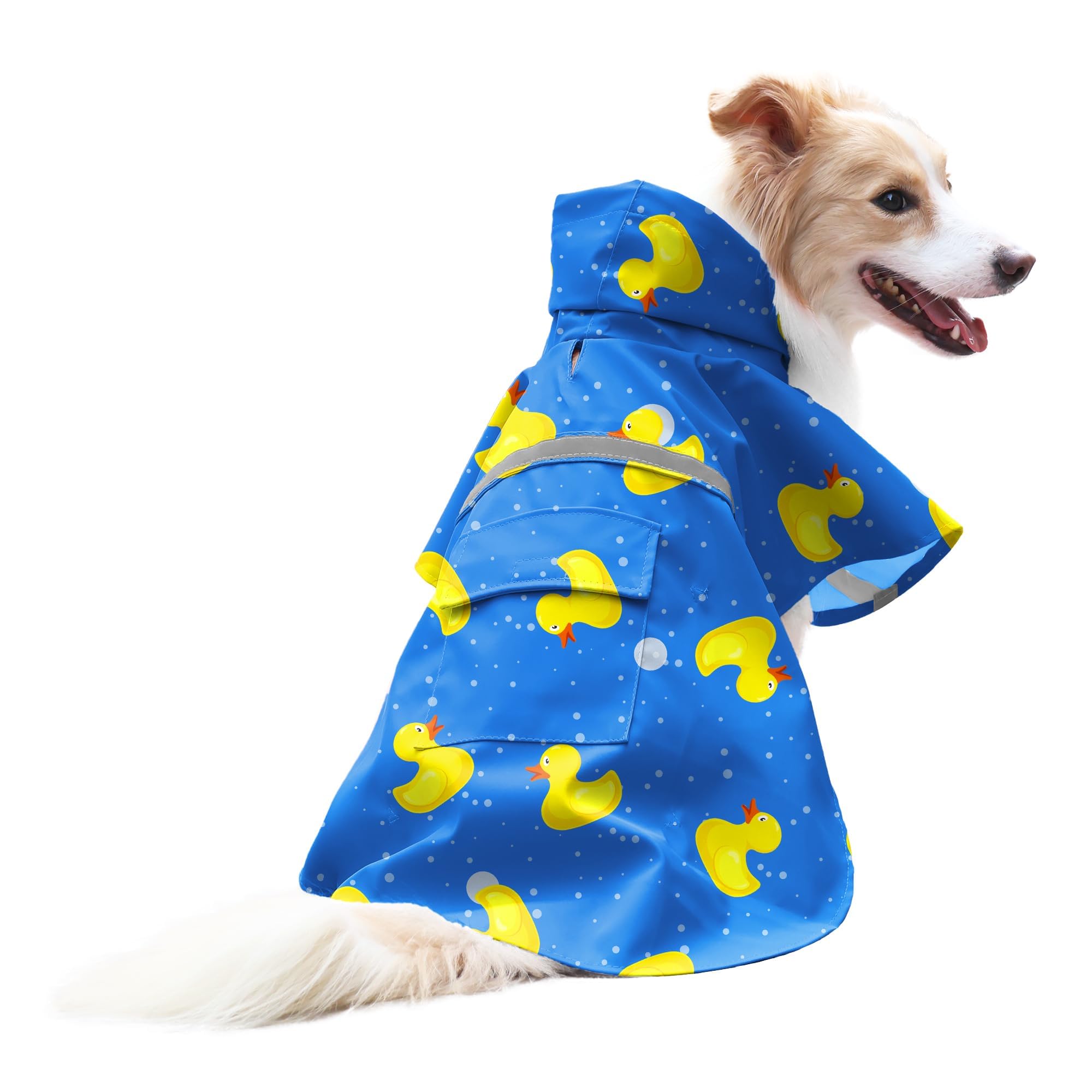 NACOCO NACOCO Large Dog Raincoat Adjustable Waterproof Lightweight Poncho with Reflective Strips for XL Dogs in Blue and Yellow Duck Design