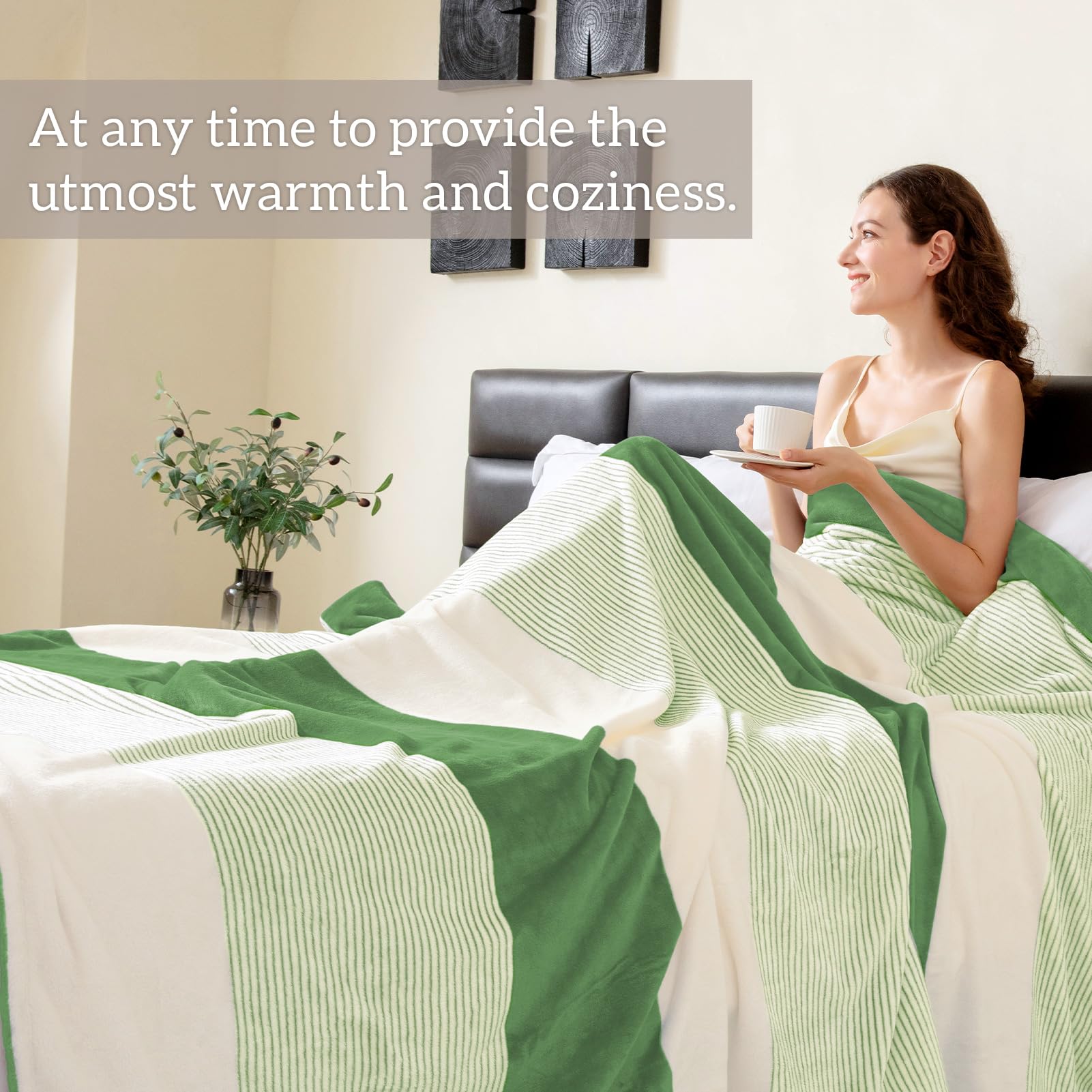 Homelike Moment Homelike Moment Green Fleece Throw Blanket Soft Fluffy Cozy Plush Flannel for Couch Sofa Lightweight Comfy Warm Striped 50x60IN - View 2 of 7