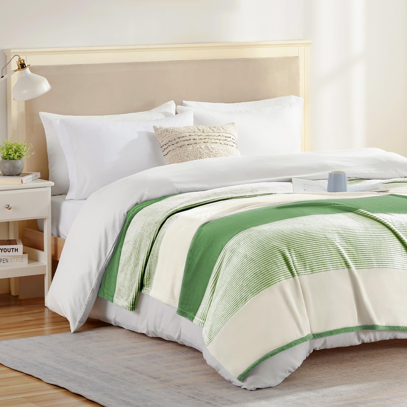 Homelike Moment Homelike Moment Green Fleece Throw Blanket Soft Fluffy Cozy Plush Flannel for Couch Sofa Lightweight Comfy Warm Striped 50x60IN - View 7 of 7