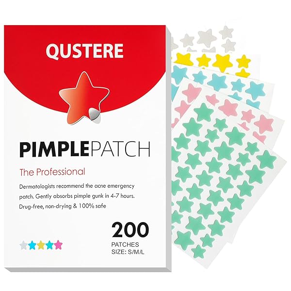 QUSTERE QUSTERE Hydrocolloid Pimple Patches: Cute Star Zit Covers with Tea Tree & Salicylic Acid - 200 Count in 3 Sizes!